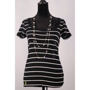 Ralph Lauren Women's Black & White Striped Scoop Neck‎ T-Shirt Size S/P Cotton